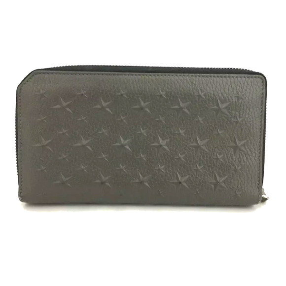 RARE Authentic Jimmy Choo Carnaby Star Embossed Leather Zip Long Wallet Gray - Picture 2 of 8
